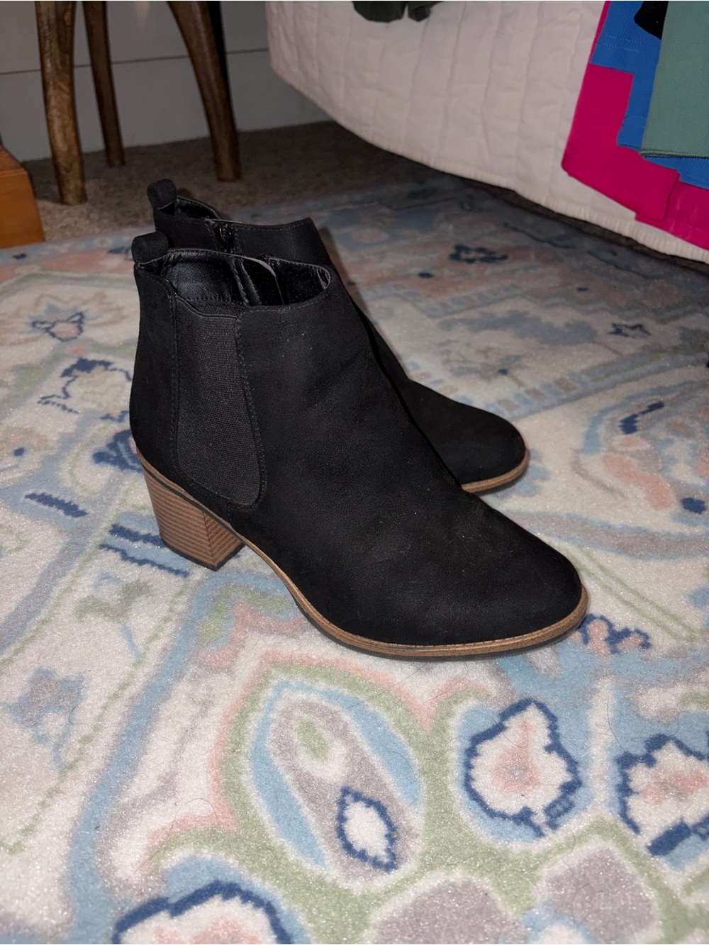 Sonoma Black Chelsea Ankle Boots with Brown Block Heel
